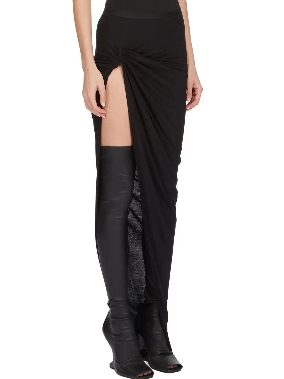 Twisted Maxi Skirt with High Slit in Black - Skirts
