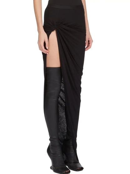 Twisted Maxi Skirt with High Slit in Black - Skirts