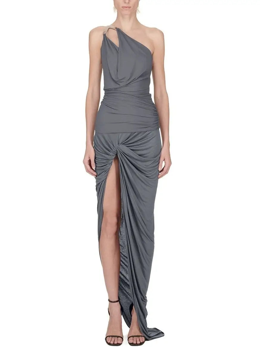 Twisted Maxi Skirt with High Slit in Grey - Skirts