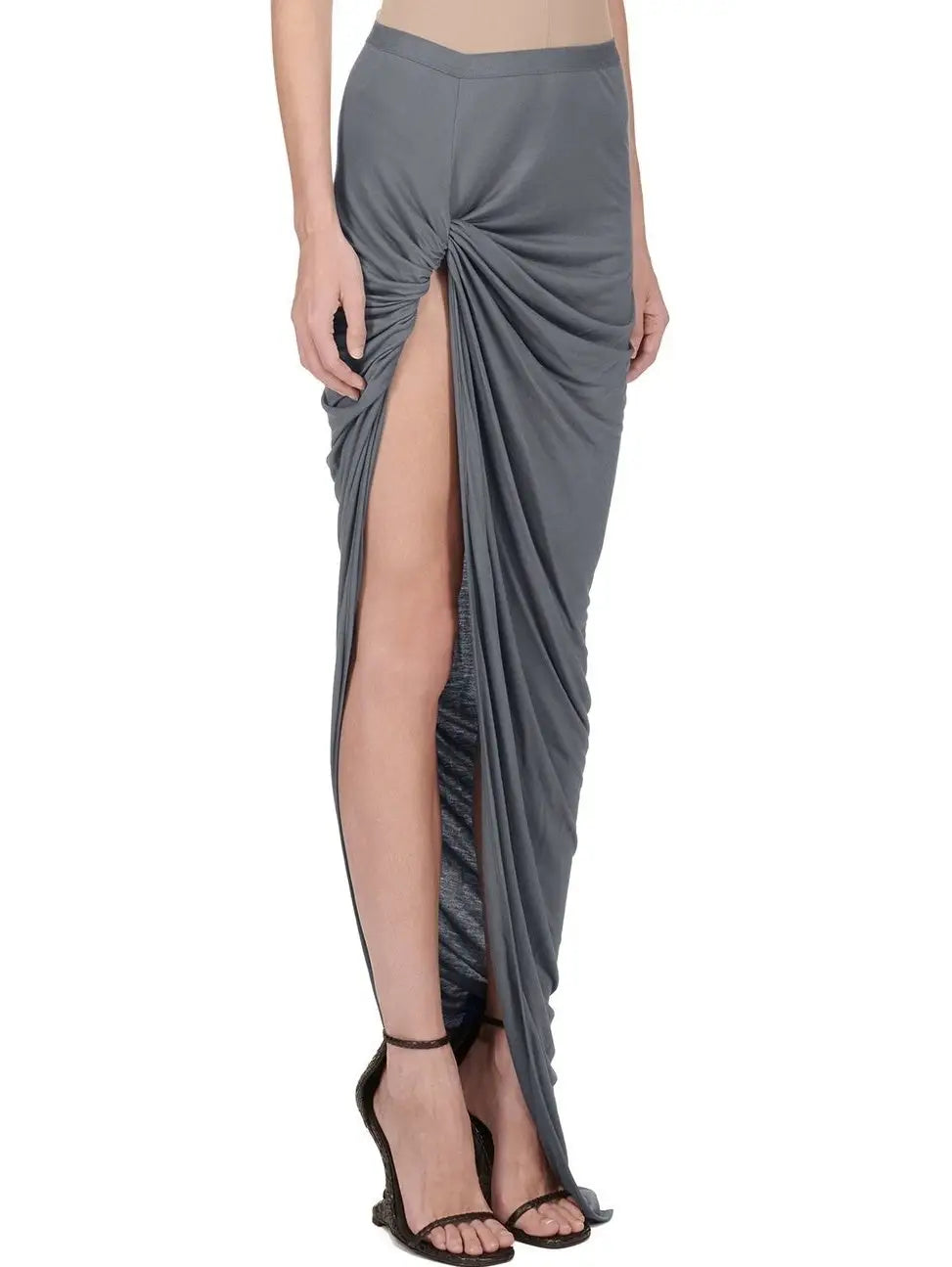 Twisted Maxi Skirt with High Slit in Grey - Skirts