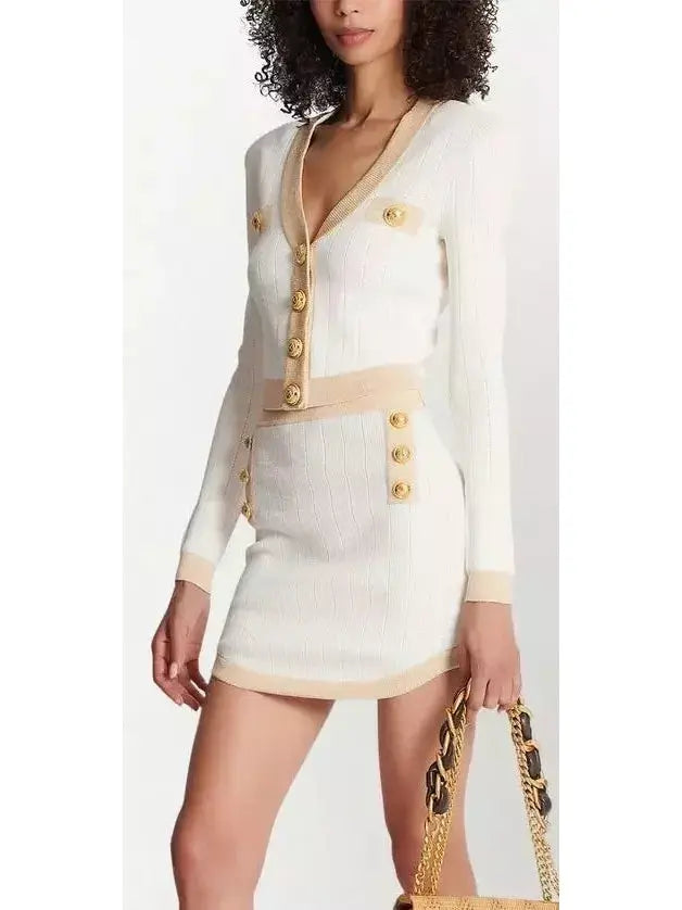 Two-Tone Buttoned Cardigan Sweater in White - Branna Couture