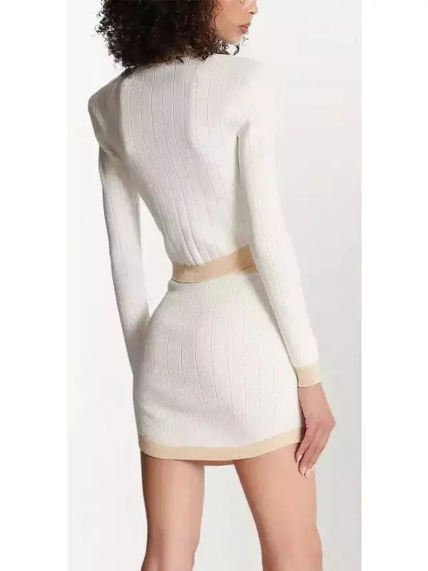 Two-Tone Buttoned Cardigan Sweater in White - Branna Couture