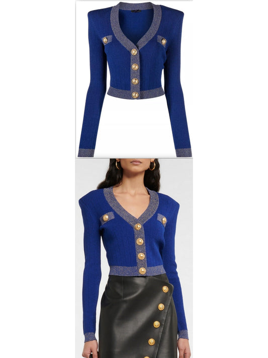 Two-Toned Button Cardigan Sweater in Blue - Branna Couture