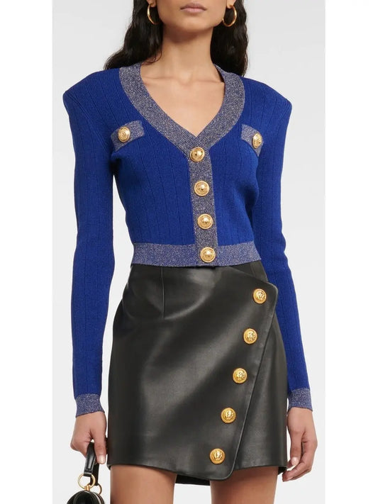 Two-Toned Button Cardigan Sweater in Blue - Branna Couture