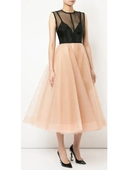 Two-Toned Tulle A-Line Midi Dress - Branna Couture