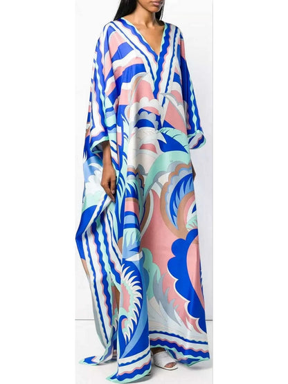 V-Neck Acapulco Print Long Kaftan Dress - Branna Couture