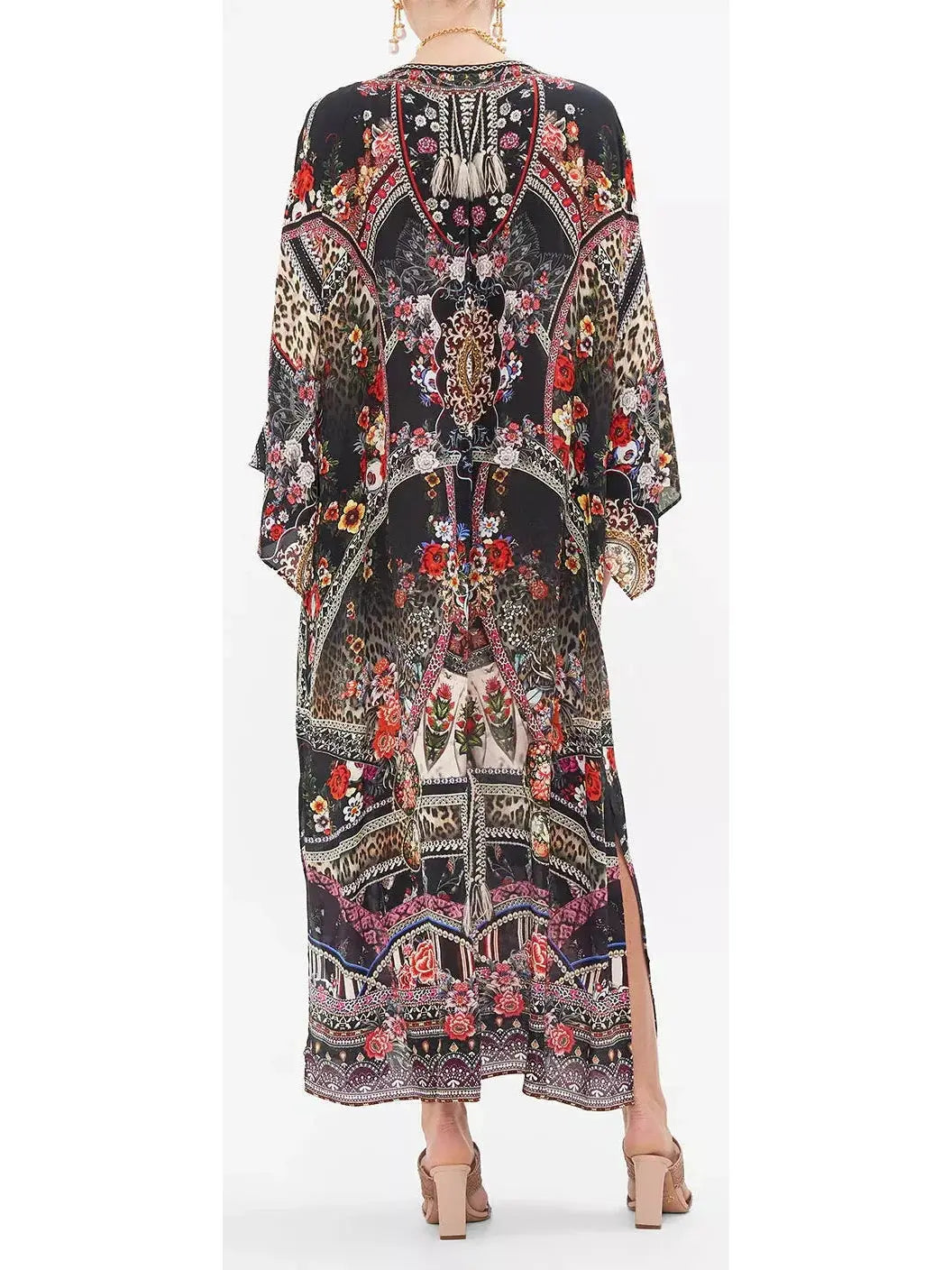 V-Neck Multicolor Printed Long Kaftan Dress - Branna Couture