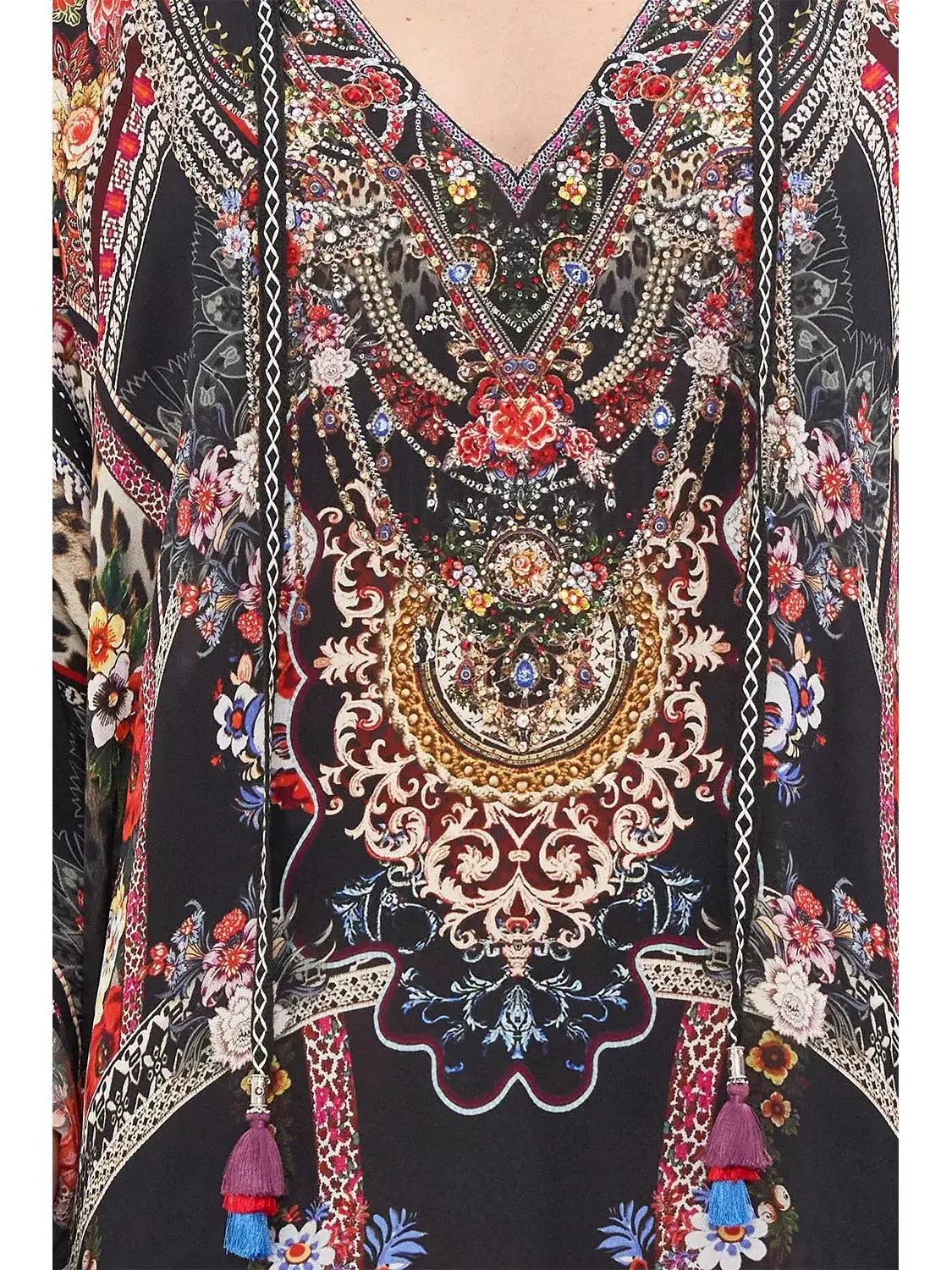 V-Neck Multicolor Printed Long Kaftan Dress - Branna Couture