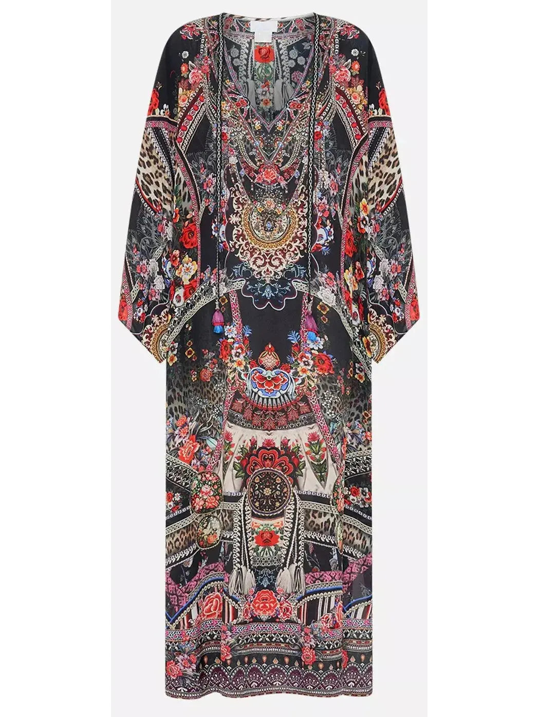 V-Neck Multicolor Printed Long Kaftan Dress - Branna Couture