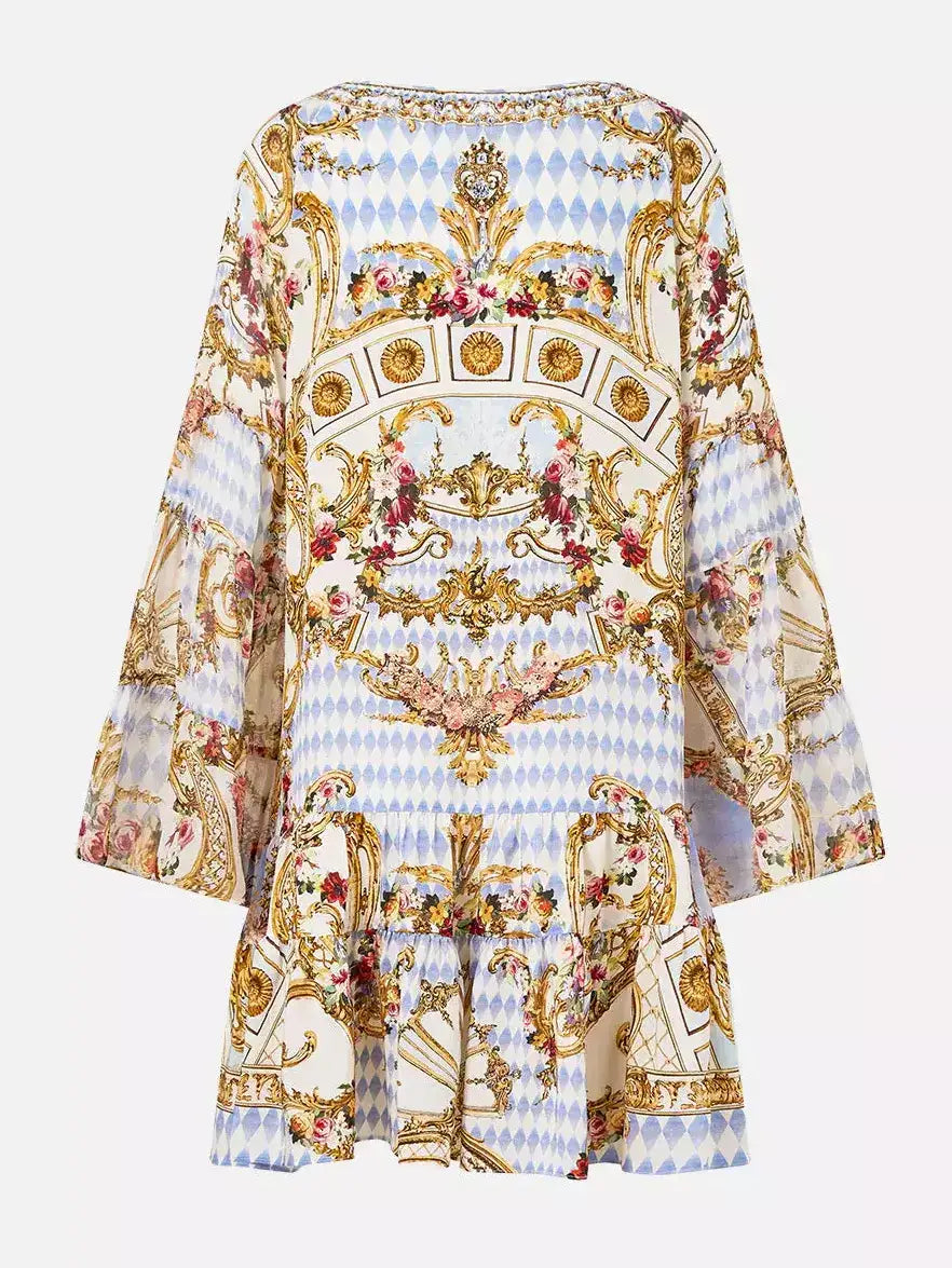 V-Neck Loose-Fit Printed Silk Dress - Dresses
