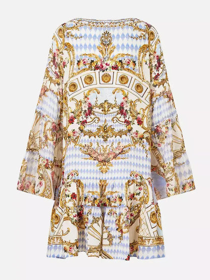 V-Neck Loose-Fit Printed Silk Dress - Dresses