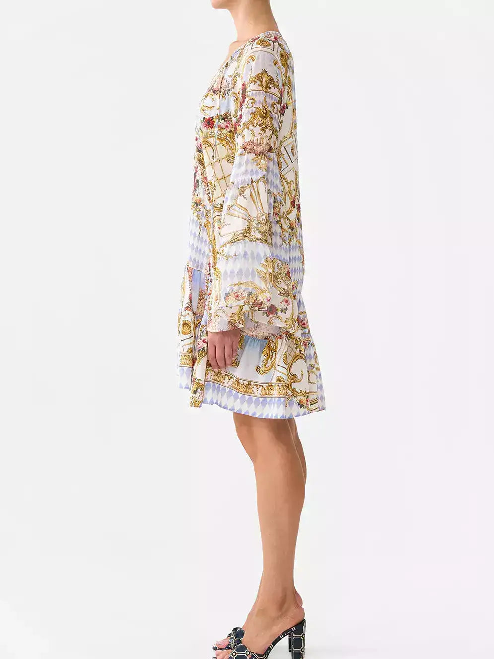 V-Neck Loose-Fit Printed Silk Dress - Dresses