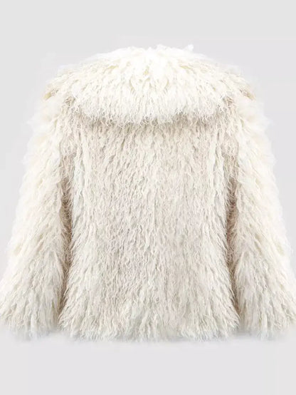 Voluminous White Faux-Shearling Jacket - Jackets