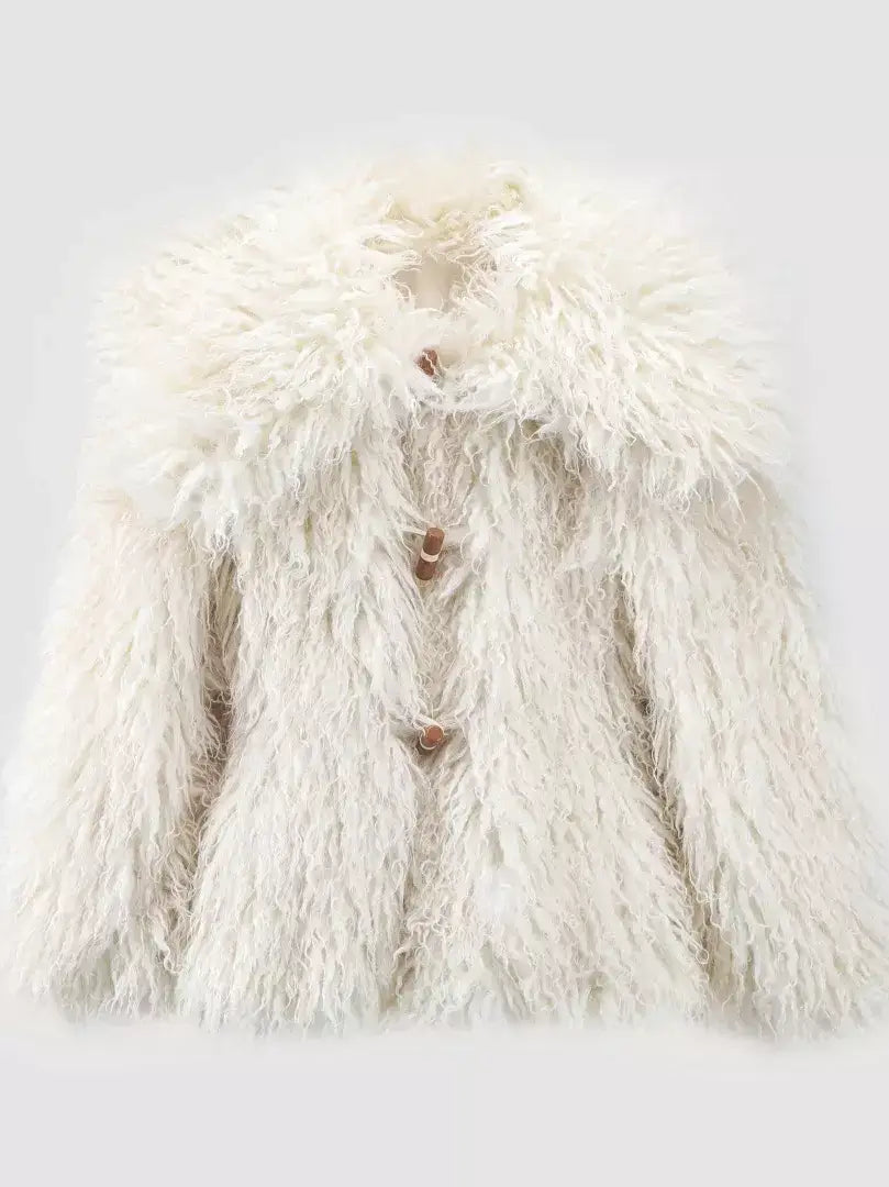 Voluminous White Faux-Shearling Jacket - Jackets