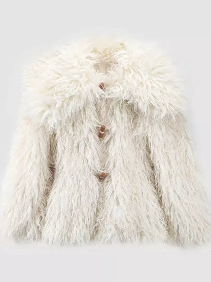 Voluminous White Faux-Shearling Jacket - Jackets
