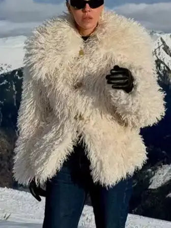 Voluminous White Faux-Shearling Jacket - Jackets