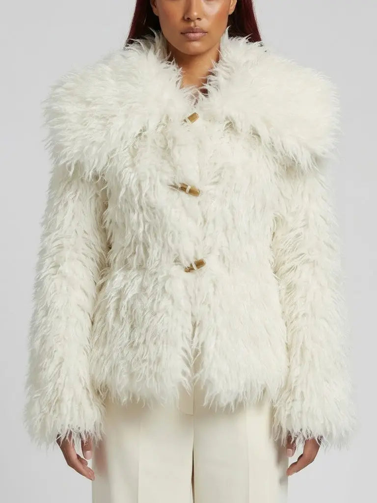 Voluminous White Faux-Shearling Jacket - Jackets