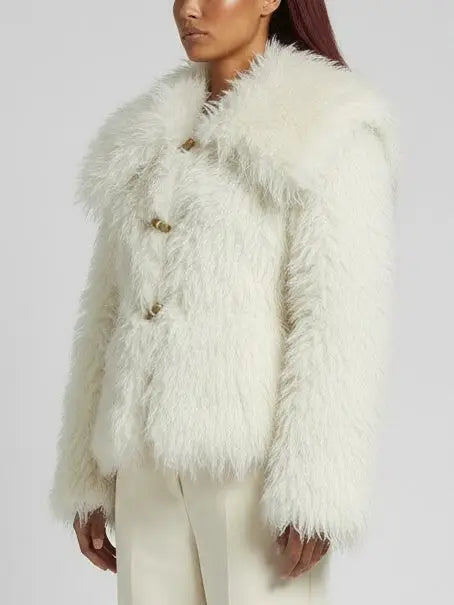 Voluminous White Faux-Shearling Jacket - Jackets