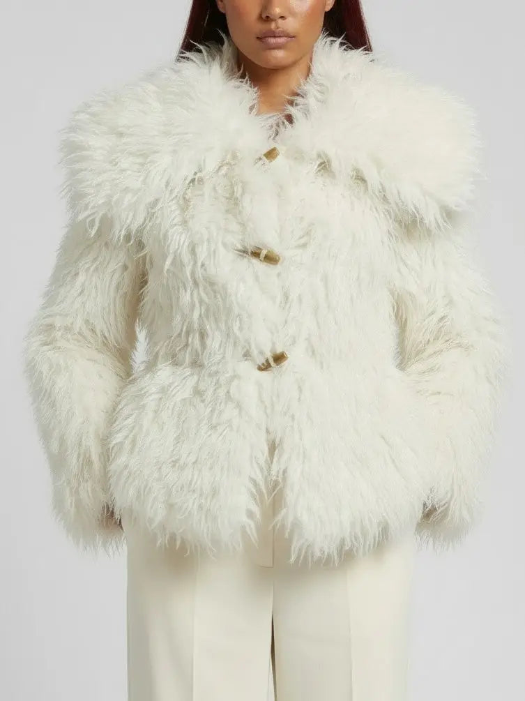 Voluminous White Faux-Shearling Jacket - Jackets