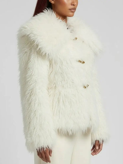Voluminous White Faux-Shearling Jacket - Jackets