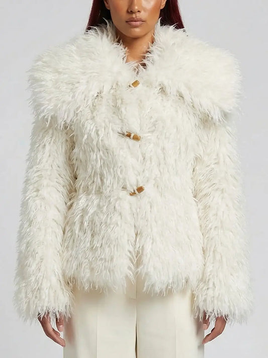 Voluminous White Faux-Shearling Jacket - Small - Jackets
