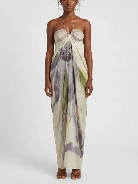 Watercolor Floral Draped Maxi Dress - Small - Dresses