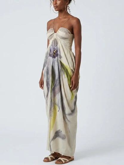 Watercolor Floral Draped Maxi Dress - Dresses