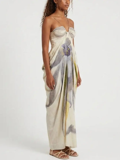 Watercolor Floral Draped Maxi Dress - Dresses
