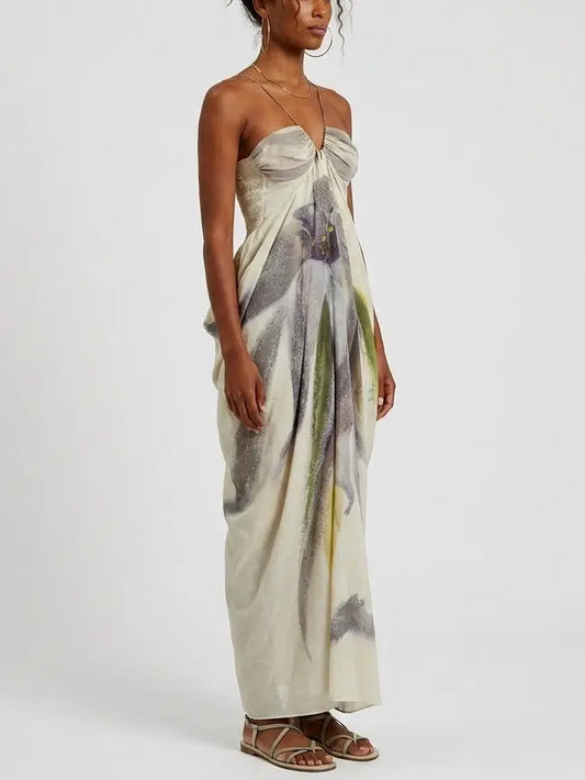 Watercolor Floral Draped Maxi Dress - Dresses