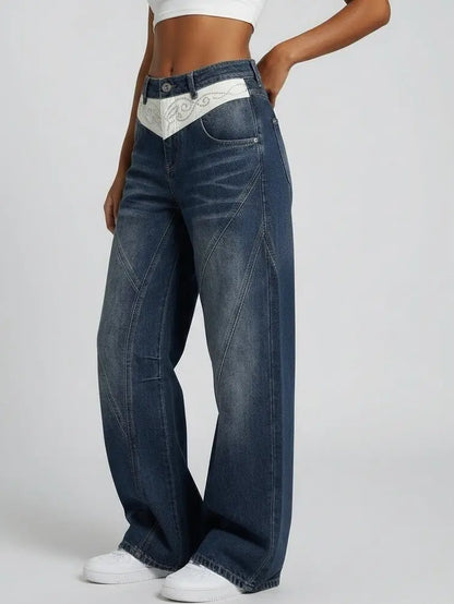 Western-Style Embellished Wide-Leg Jeans