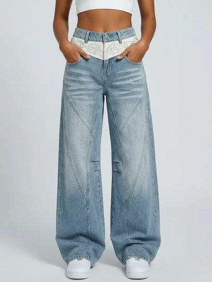 Western-Style Embellished Wide-Leg Jeans