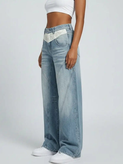 Western-Style Embellished Wide-Leg Jeans