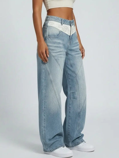 Western-Style Embellished Wide-Leg Jeans
