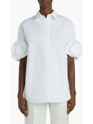 White Cotton Shirt with Roses - Branna Couture