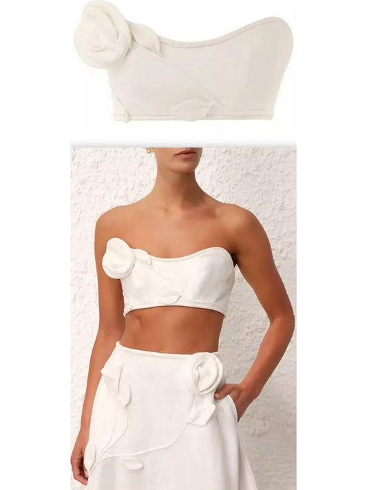 White Rose Linen Bra-Top - Branna Couture