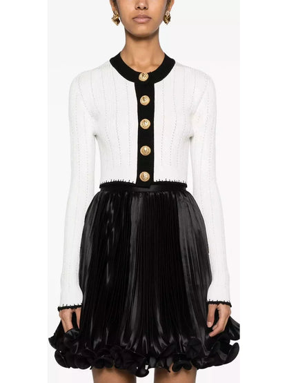 White and Black Cropped Knit Cardigan - Branna Couture