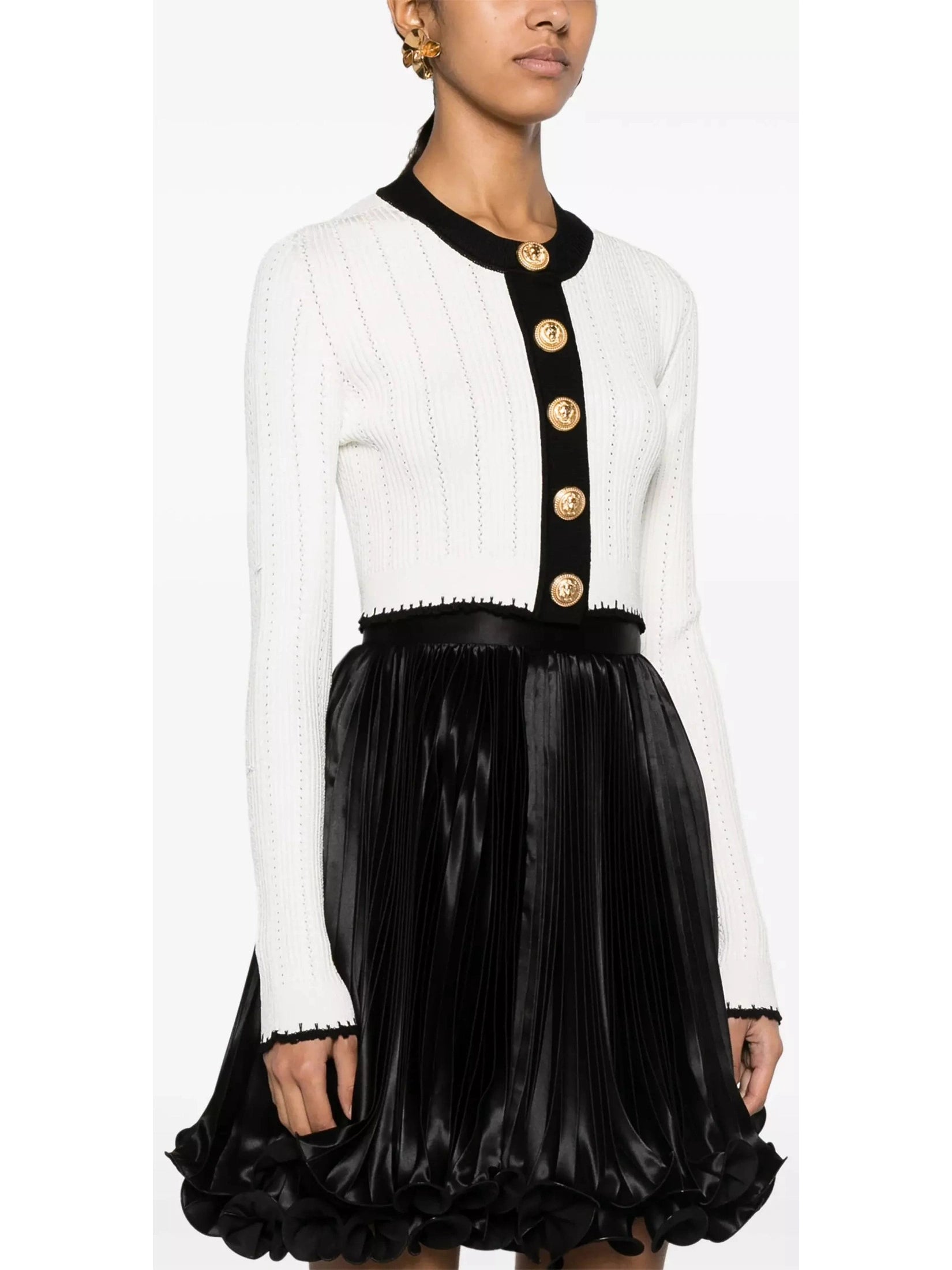 White and Black Cropped Knit Cardigan - Branna Couture