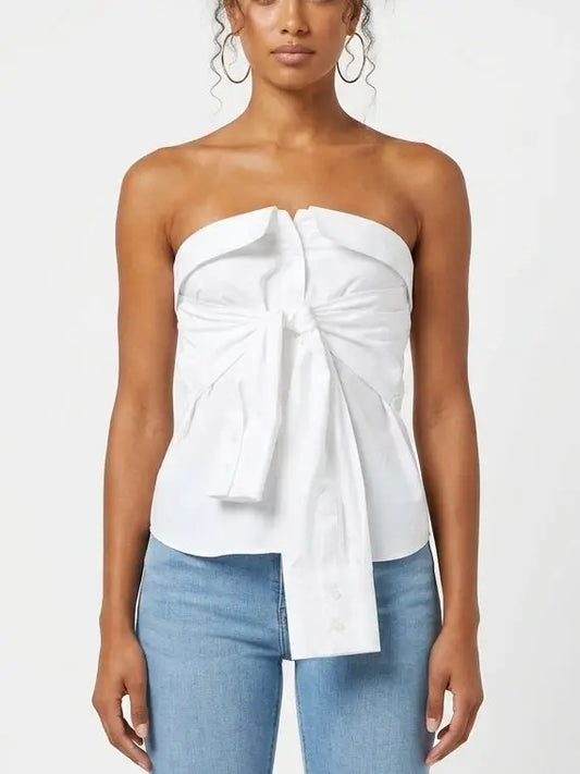 White Strapless Wrap Sleeve Shirt Top - Small - Tops