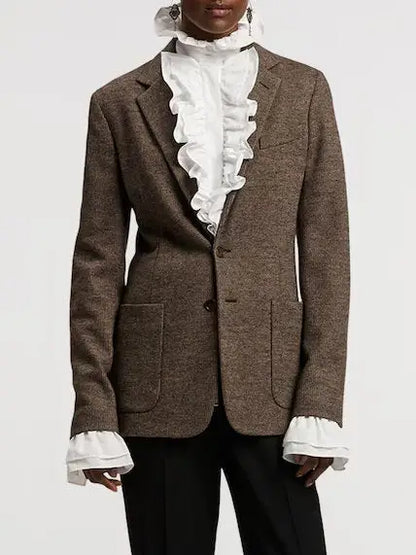 White Cotton Ruffled High-Neck Shirt - Tops