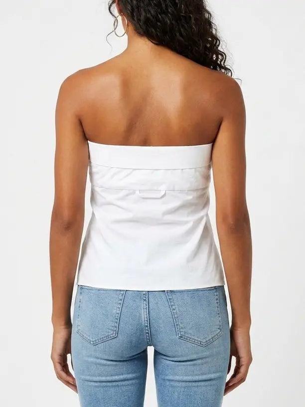 White Strapless Wrap Sleeve Shirt Top - Tops