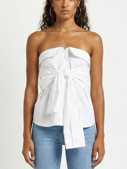 White Strapless Wrap Sleeve Shirt Top - Tops