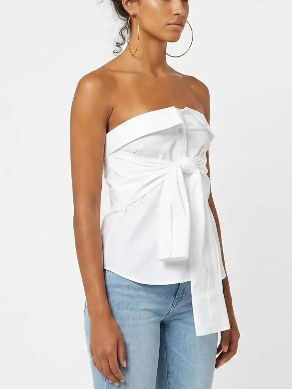 White Strapless Wrap Sleeve Shirt Top - Tops