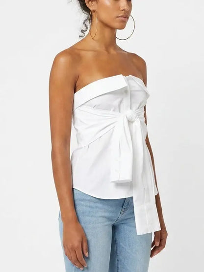 White Strapless Wrap Sleeve Shirt Top - Tops