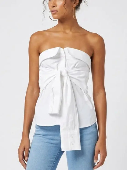 White Strapless Wrap Sleeve Shirt Top - Tops