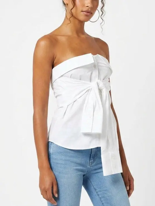 White Strapless Wrap Sleeve Shirt Top - Tops