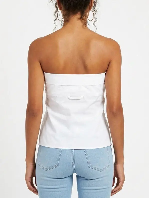 White Strapless Wrap Sleeve Shirt Top - Tops