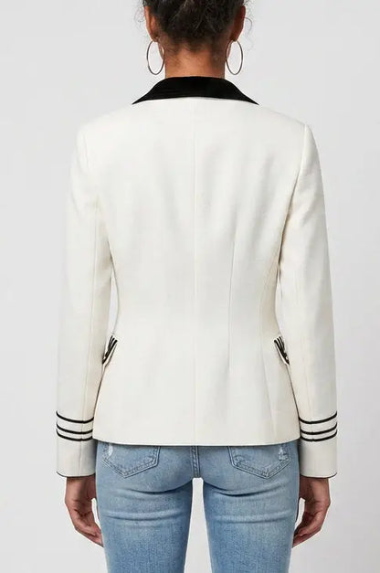 White Wool Blazer with Black Contrast Trim - Jackets