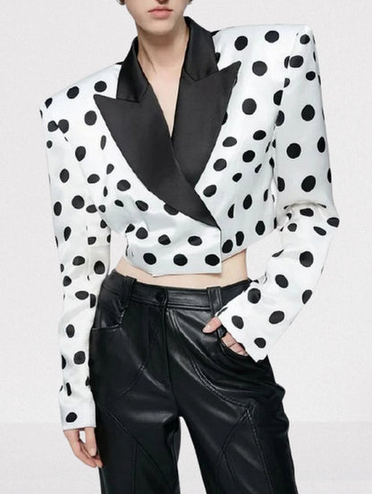 White and Black Polka Dot Cropped Blazer Small Jackets