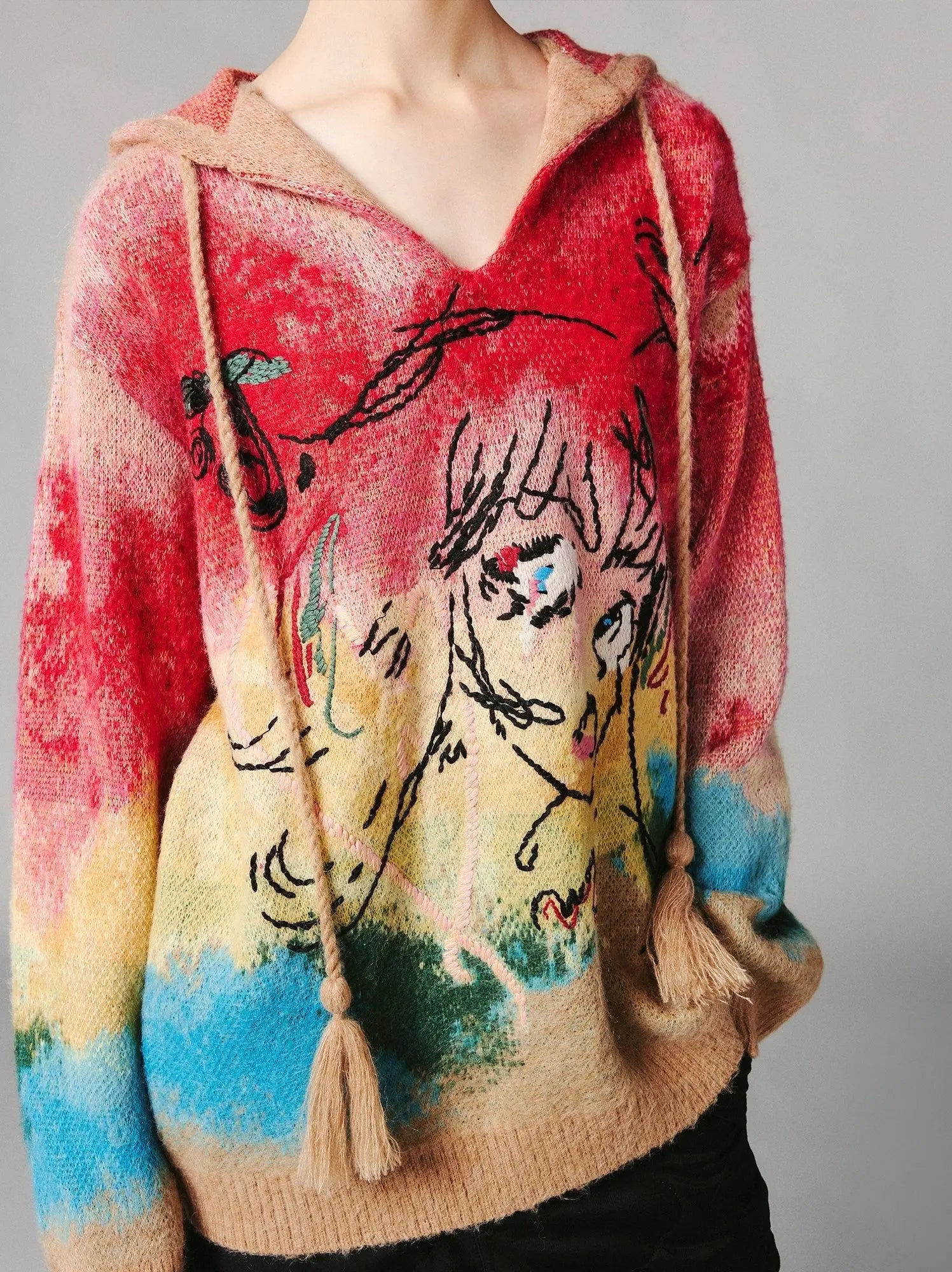 Women's Anime Embroidered Tie-Dye Hooded Sweater Branna Couture