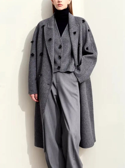 Women's Appliqued Belted Wool Coat in Gray Branna Couture